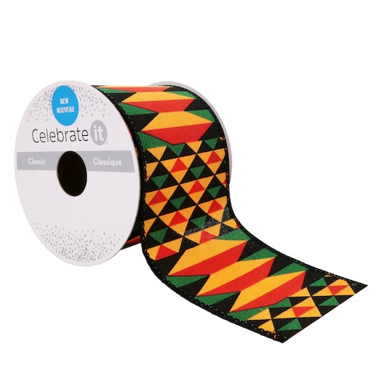 12 Pack: 2.5" x 3yd. Faux Linen Wired Geometric Ribbon by Celebrate It™